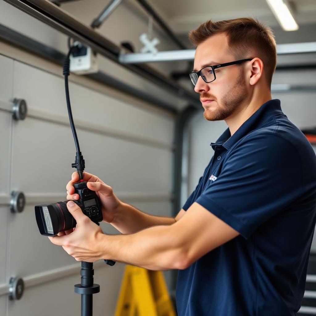 Wellington Garage Doors certified technician testing garage door safety features